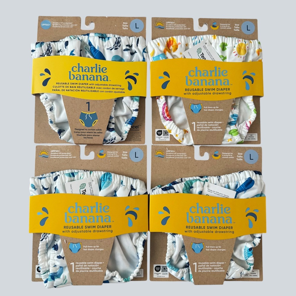 Charlie Banana NWT NEW Reusable Swim Diaper lot L 22-34 lbs 12M 2T 3T UPF 50+